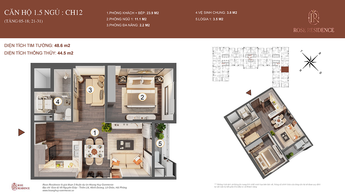 Mặt bằng CH12 Rose Residence - 1PN+1