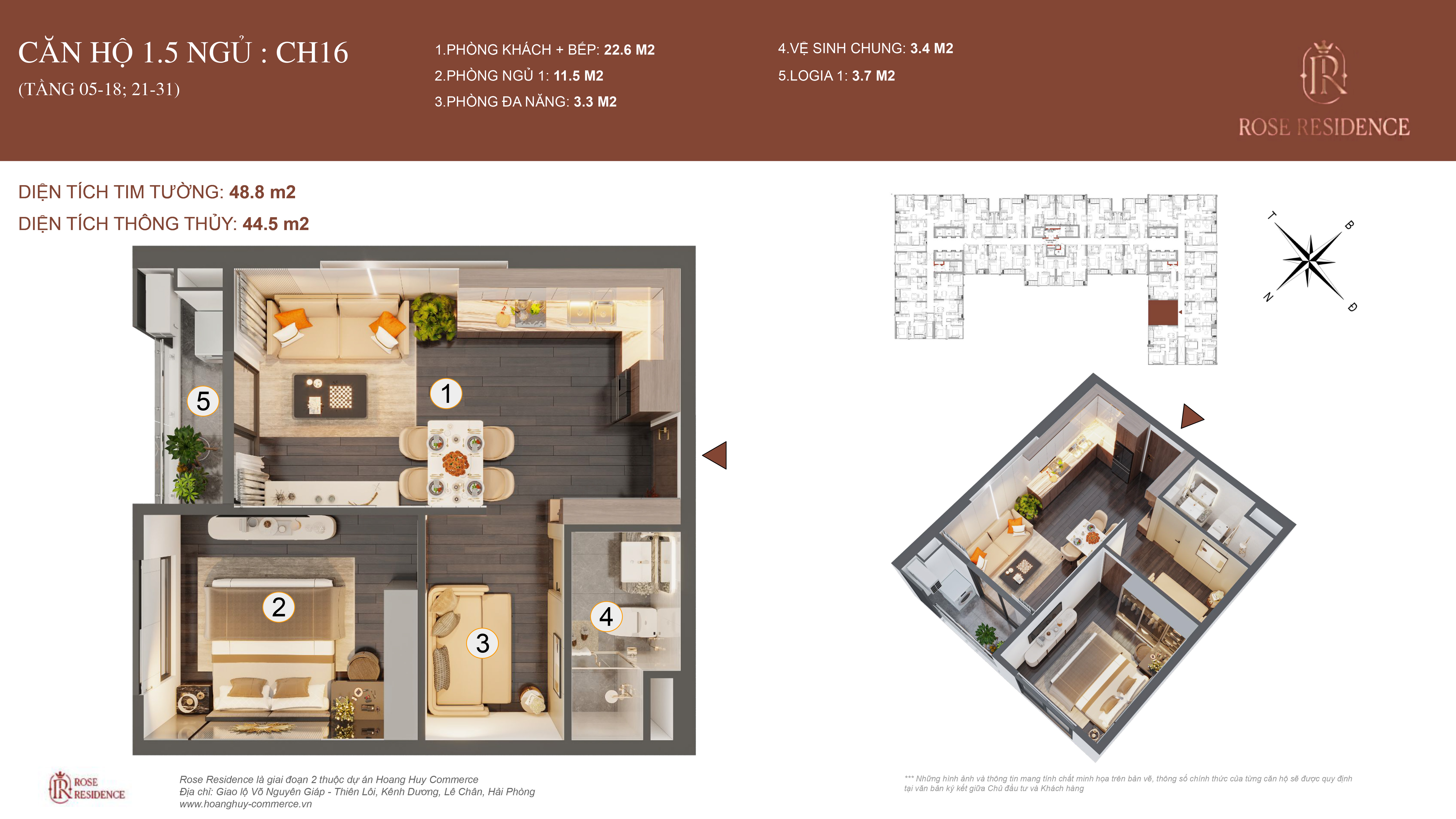Mặt bằng CH16 Rose Residence - 1PN+1