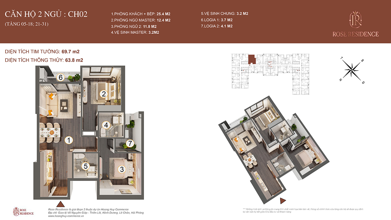 Mặt bằng CH02 Rose Residence - 2PN