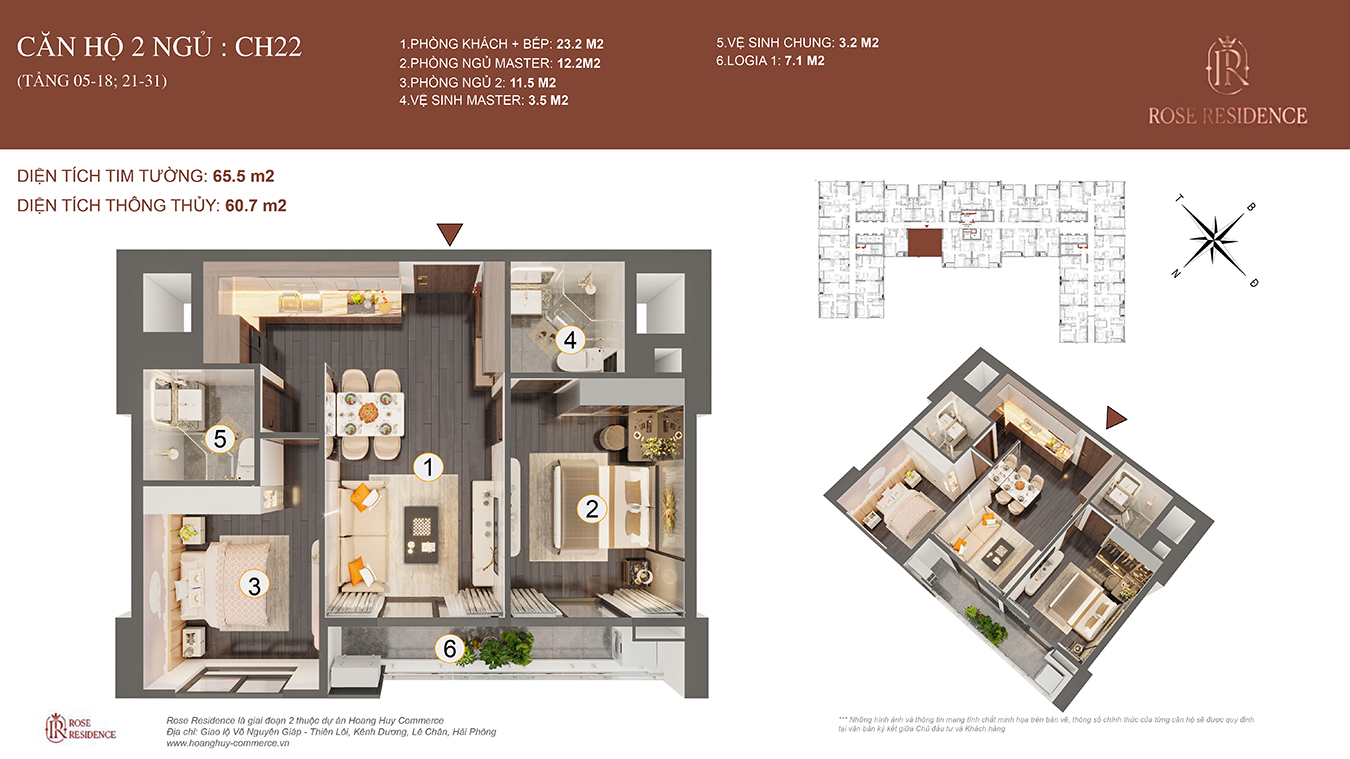 Mặt bằng CH22 Rose Residence - 2PN