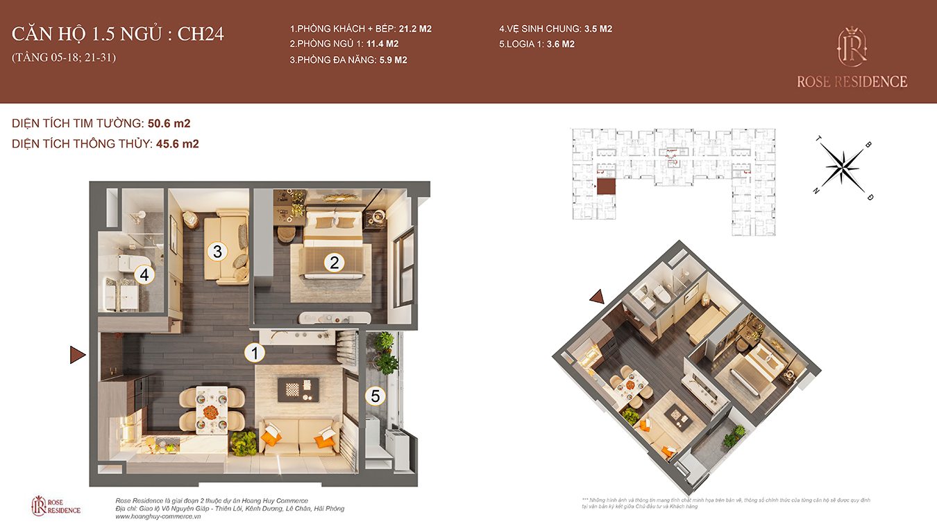 Mặt bằng CH24 Rose Residence - 1PN+1