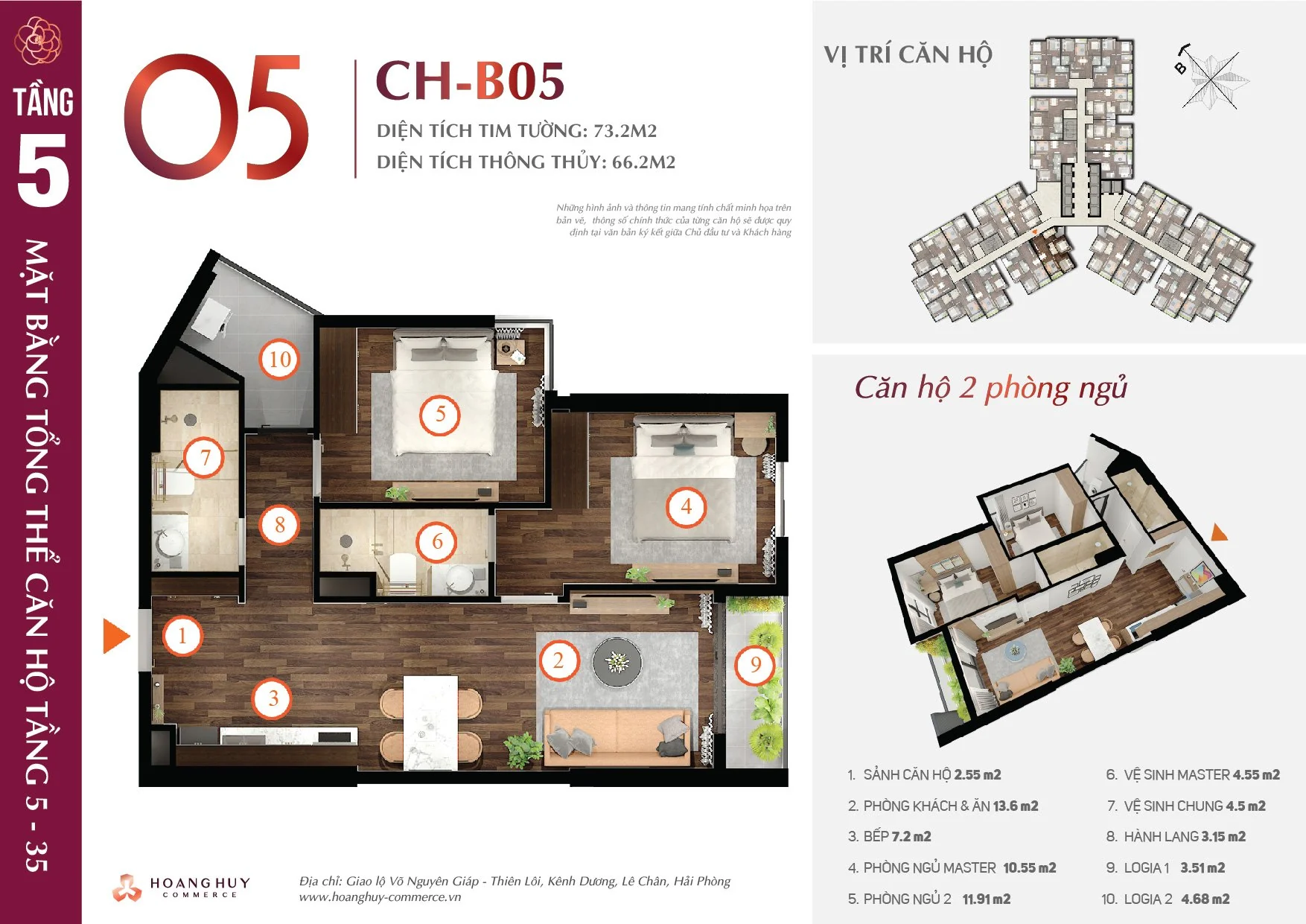 Thiết kế căn hộ Camellia mã 5 Hoàng Huy Commerce H1