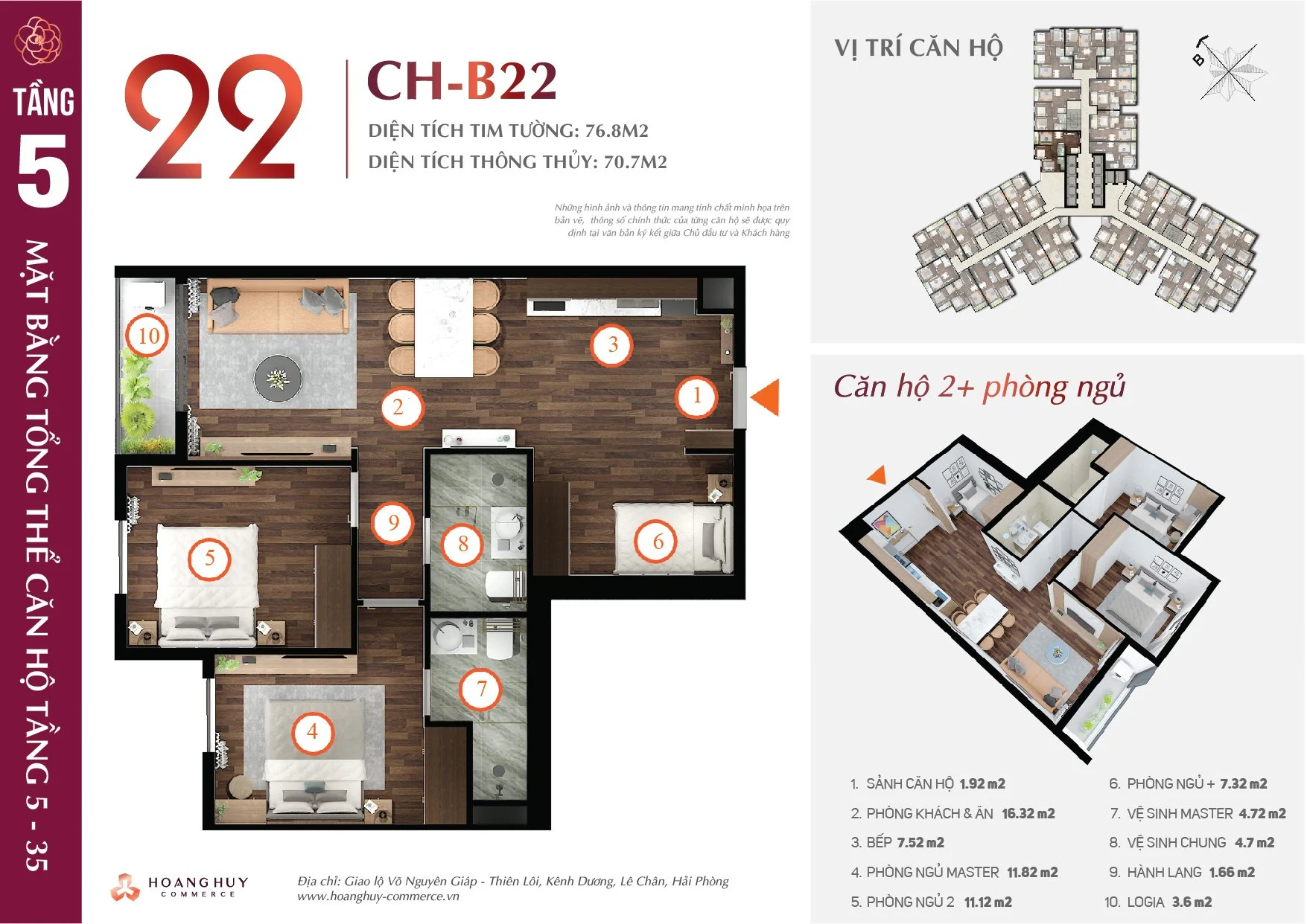 Thiết kế căn hộ Camellia mã 22 Hoàng Huy Commerce H1