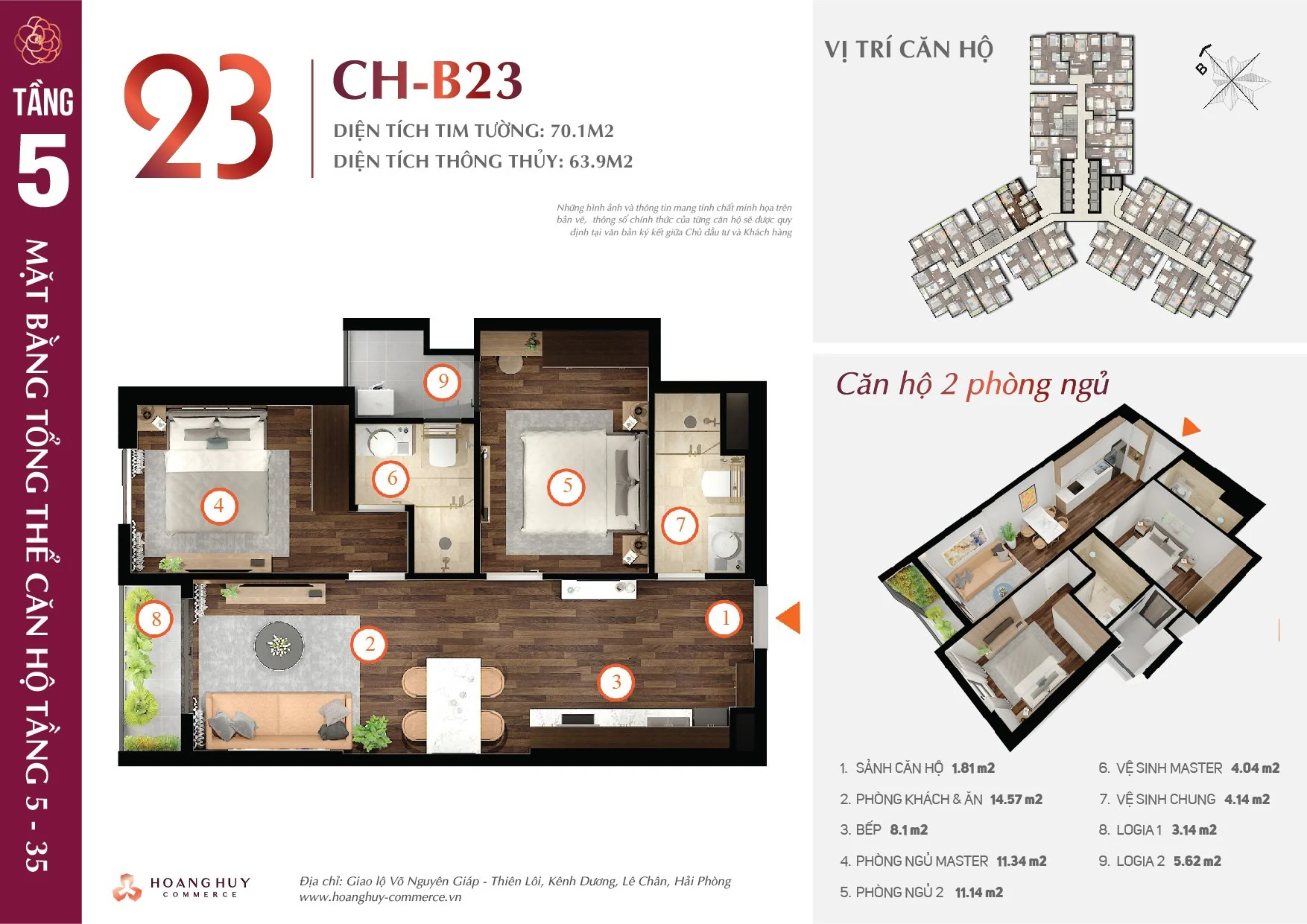 Thiết kế căn hộ Camellia mã 23 Hoàng Huy Commerce H1