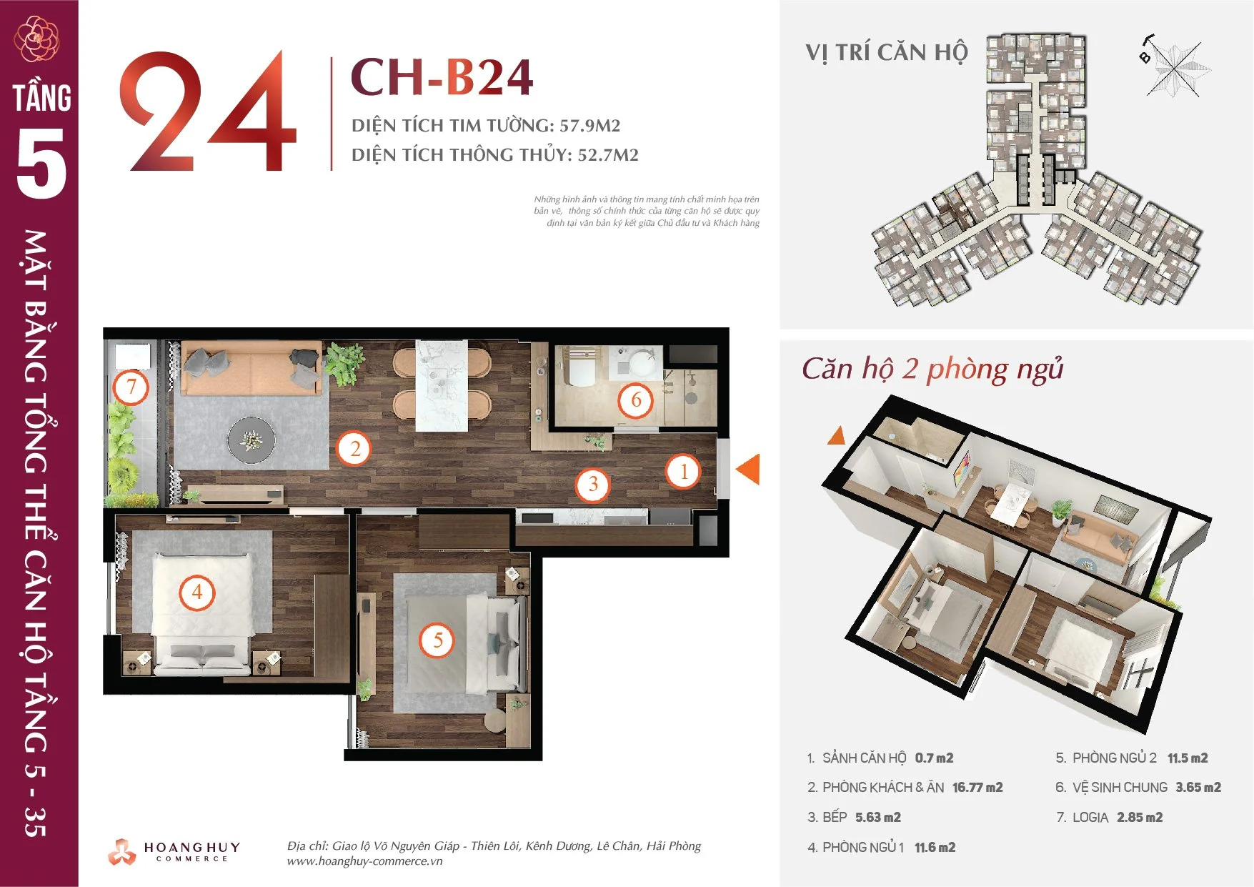 Thiết kế căn hộ Camellia mã 24 Hoàng Huy Commerce H1