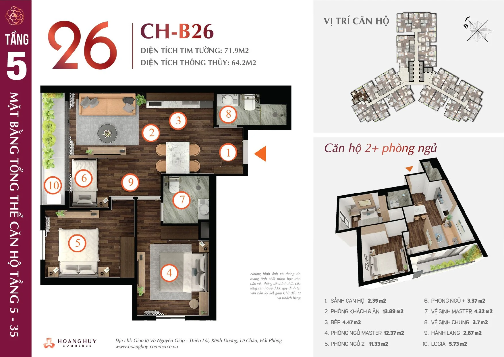 Thiết kế căn hộ Camellia mã 26 Hoàng Huy Commerce H1
