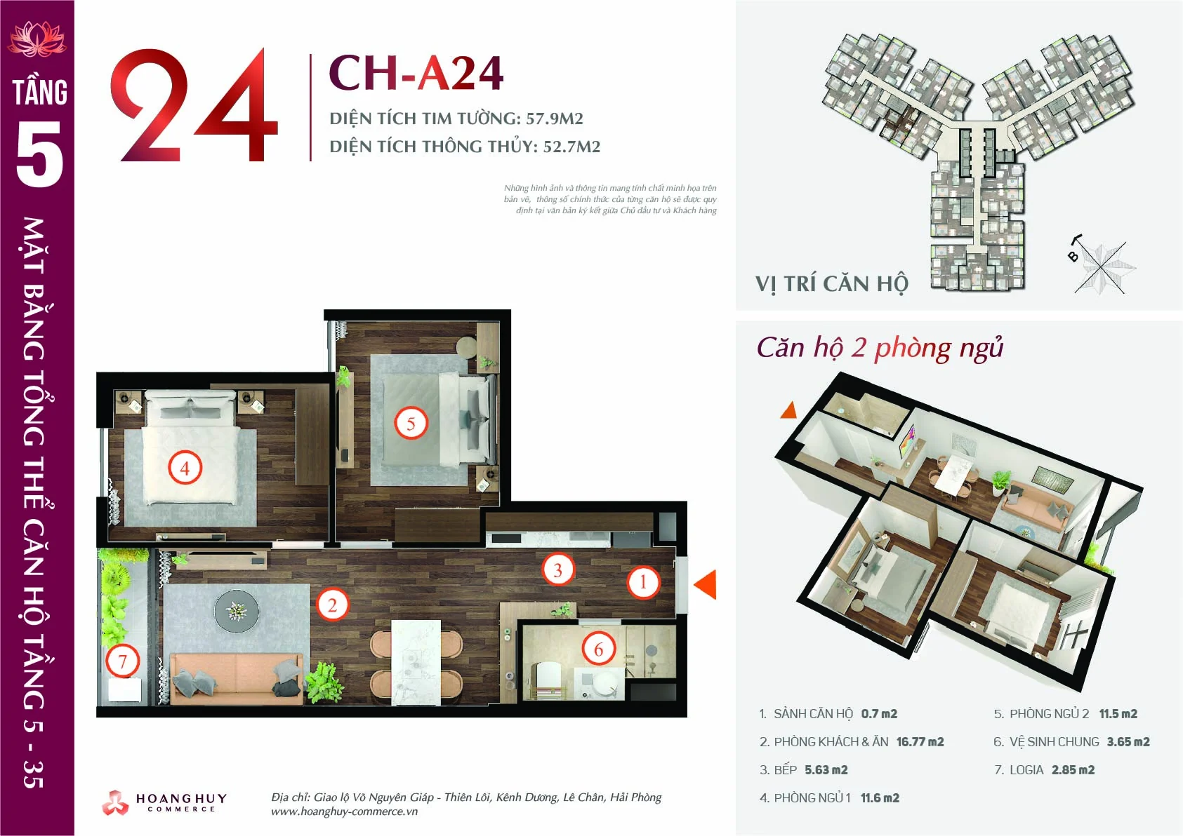 Thiết kế căn hộ Lotus mã 24 Hoàng Huy Commerce H1
