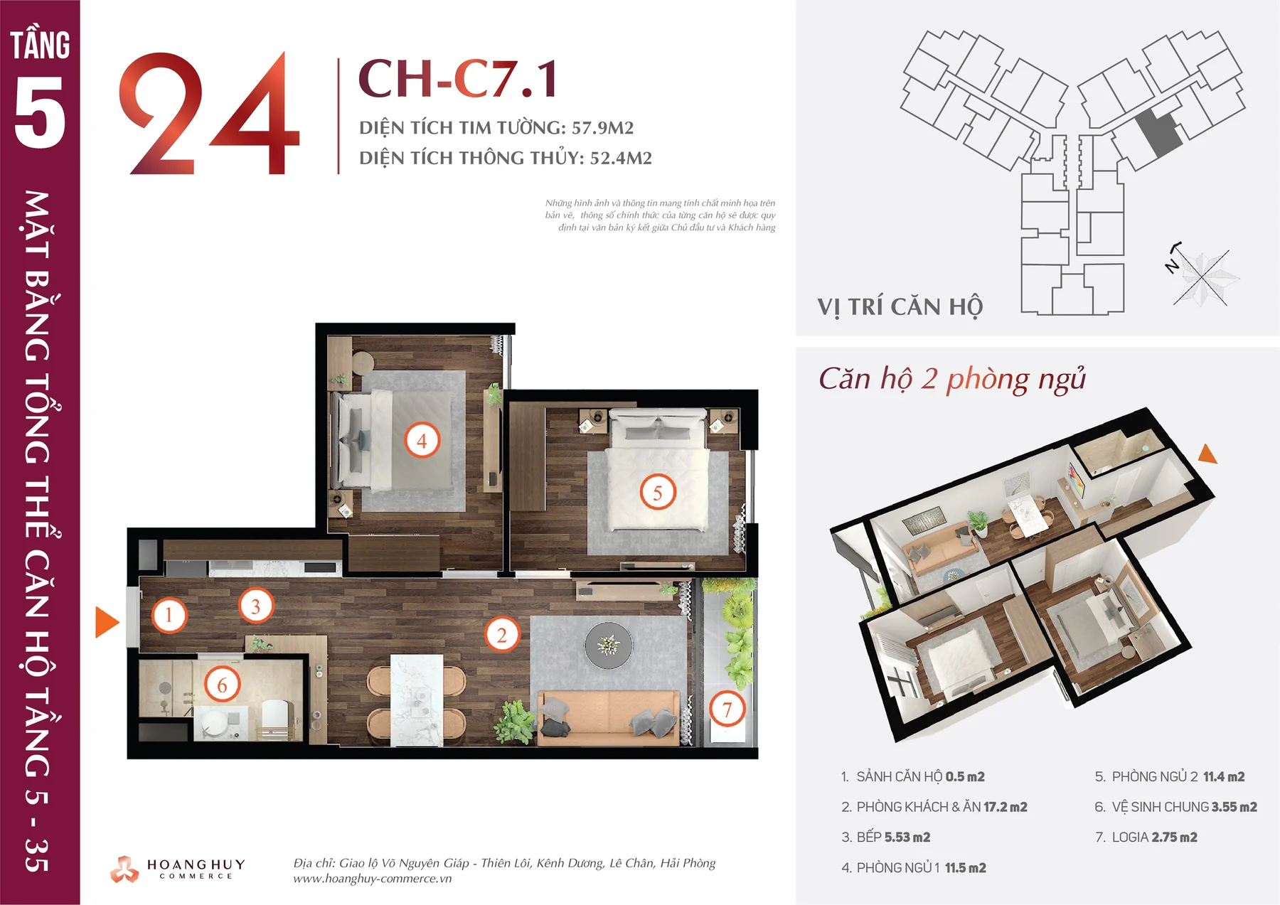 Thiết kế căn hộ Tulip mã 24 Hoàng Huy Commerce H1